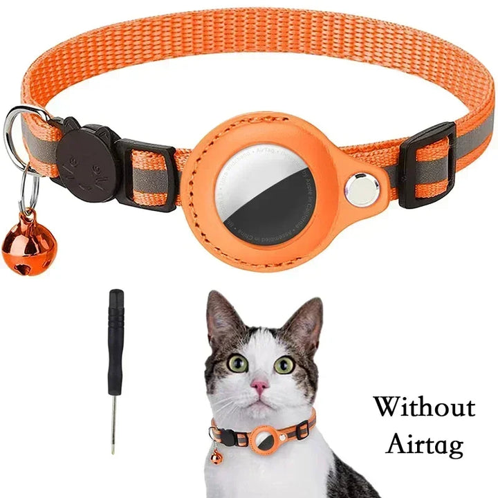 Anti-Lost Cat Collar for Airtag GPS Tracker Protective Case With Bell Reflective Cats Necklace