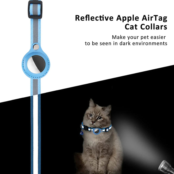 Anti-Lost Cat Collar for Airtag GPS Tracker Protective Case With Bell Reflective Cats Necklace