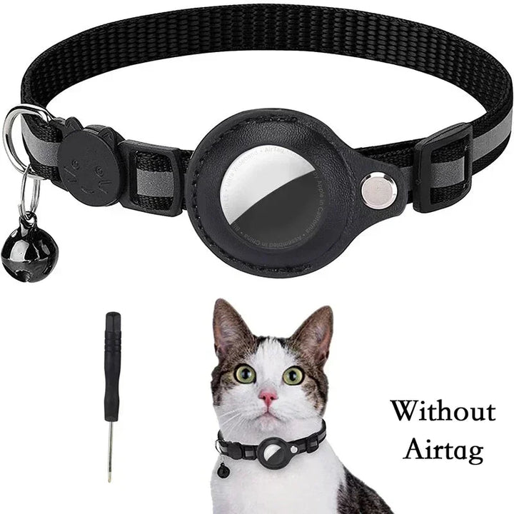 Anti-Lost Cat Collar for Airtag GPS Tracker Protective Case With Bell Reflective Cats Necklace