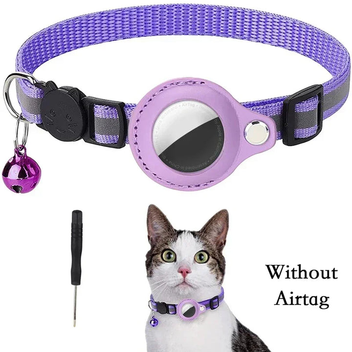 Anti-Lost Cat Collar for Airtag GPS Tracker Protective Case With Bell Reflective Cats Necklace