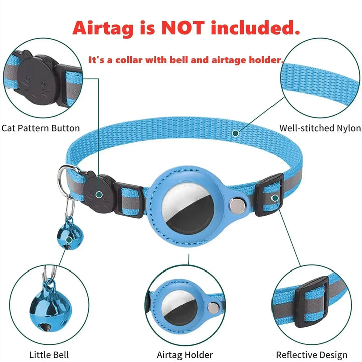 Anti-Lost Cat Collar for Airtag GPS Tracker Protective Case With Bell Reflective Cats Necklace