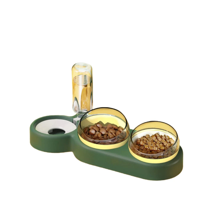 Cat Bowl Pet Feeder Anti-Tip Double Bowl Large Diameter Integrated Cat Bowl Made Of PP+PC Material with Drinking Fountain