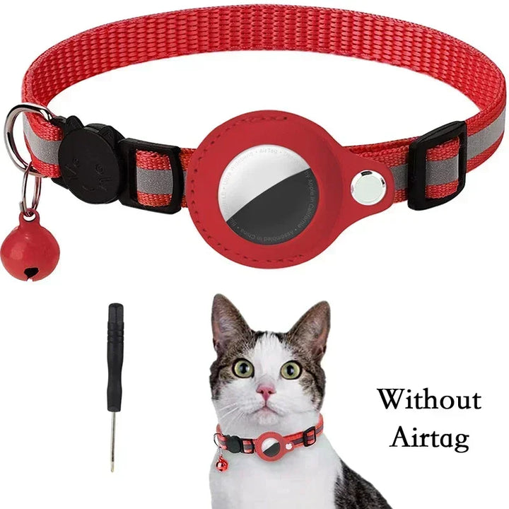 Anti-Lost Cat Collar for Airtag GPS Tracker Protective Case With Bell Reflective Cats Necklace