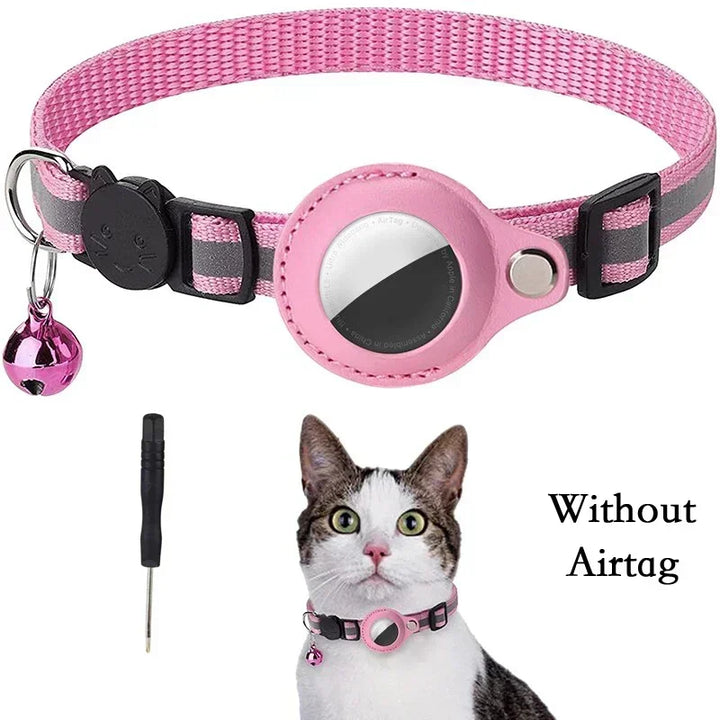 Anti-Lost Cat Collar for Airtag GPS Tracker Protective Case With Bell Reflective Cats Necklace