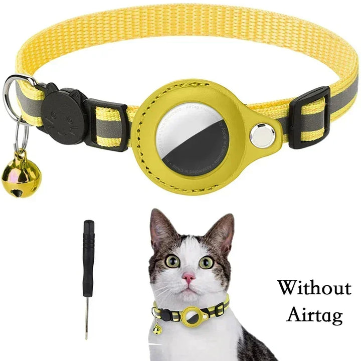 Anti-Lost Cat Collar for Airtag GPS Tracker Protective Case With Bell Reflective Cats Necklace