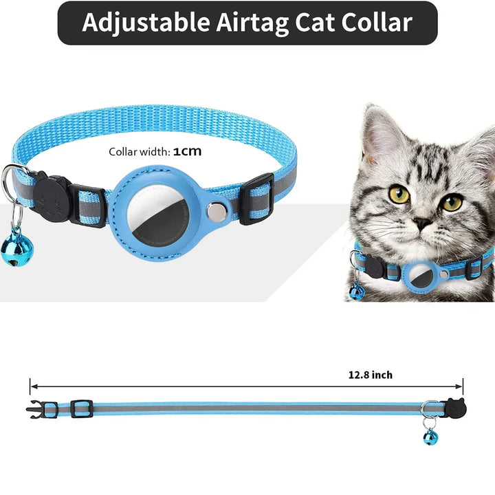 Anti-Lost Cat Collar for Airtag GPS Tracker Protective Case With Bell Reflective Cats Necklace